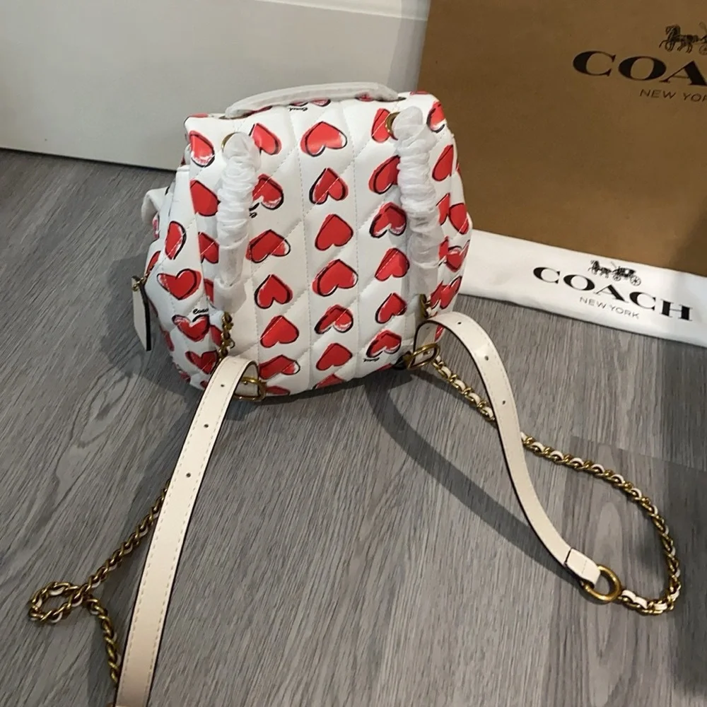 Coach White Leather Mini Bag with Red Heart Print